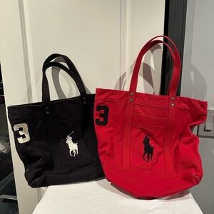 2 Polo by Ralph Lauren Heavy Duty weekend top zip Tote Bags Red Black